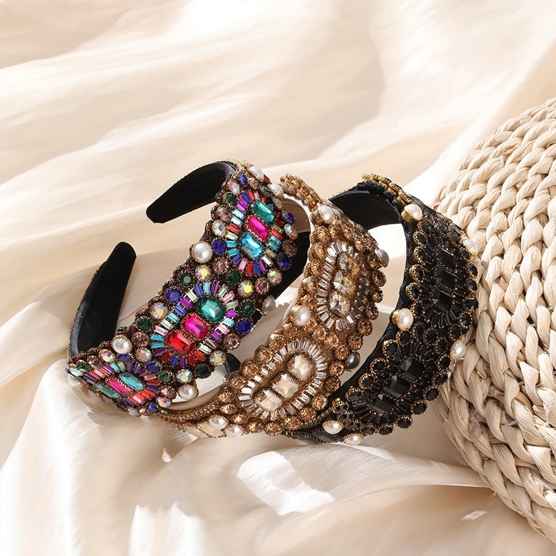 Heavy Industry Full Diamond Pearl Head Hoop Women's Thickened Sponge Embroidery Ball Hair Accessories