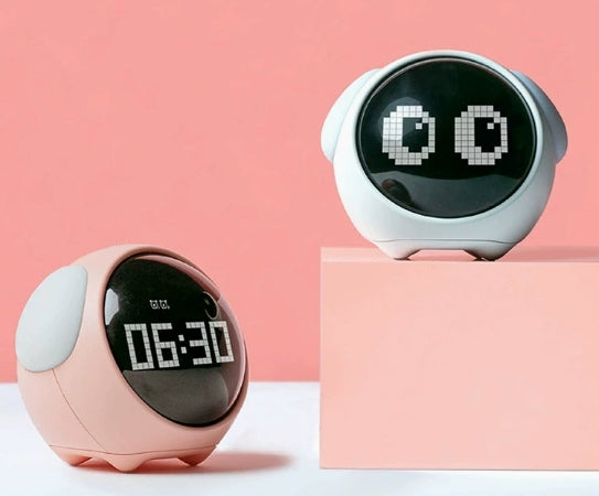 Cartoon Alarm Clock with Temperature Display, Bedside Night Light Alarm Clock