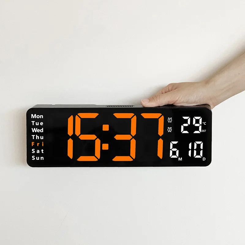Wall Clock Digital Large LED Wall Mounted Remote Remote Control Date Week Temperature Clock Dual Alarms Gym Big Wall Clock