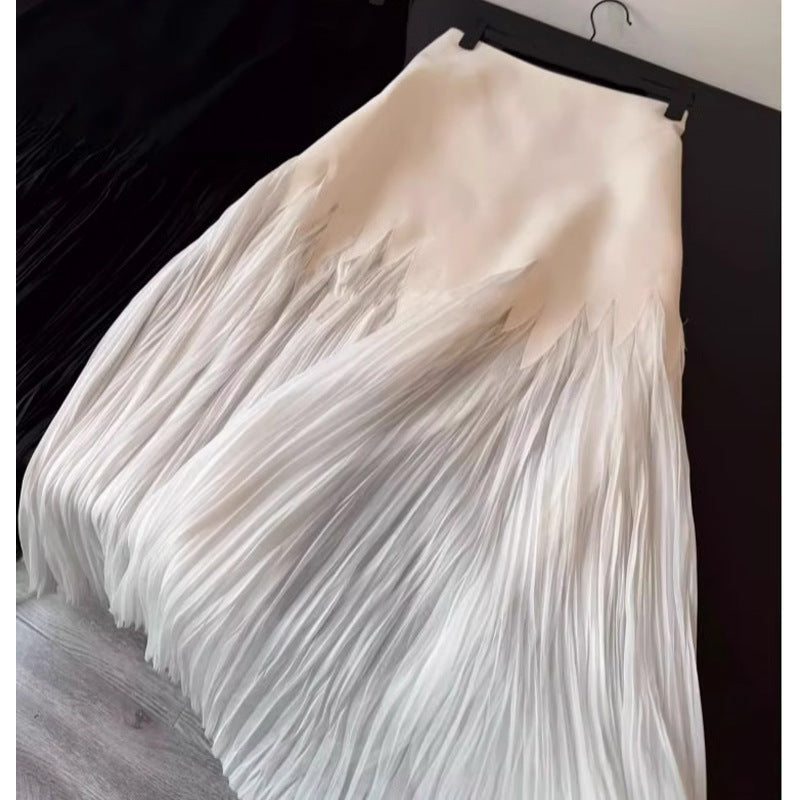 Petal pleated high waisted midi skirt with lace heavy pleats hanging down long skirt for women