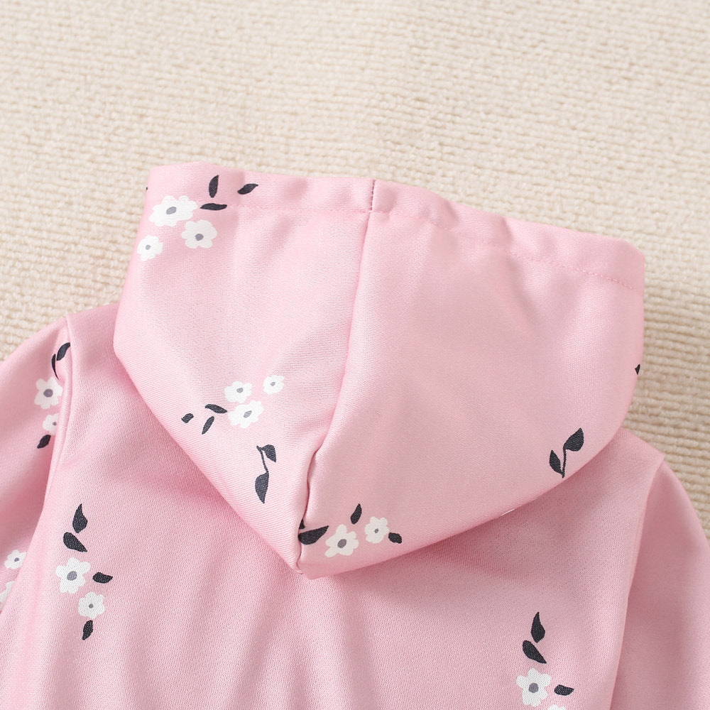 Full of floral print hooded zipper jacket