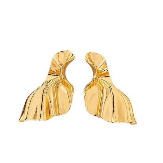 Mermaid tail pleated opposite sex earrings metal exaggerated three-dimensional temperament, texture light luxury earrings