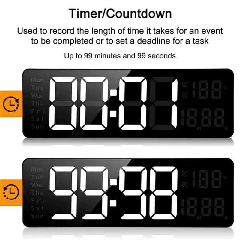 Wall Clock Digital Large LED Wall Mounted Remote Remote Control Date Week Temperature Clock Dual Alarms Gym Big Wall Clock