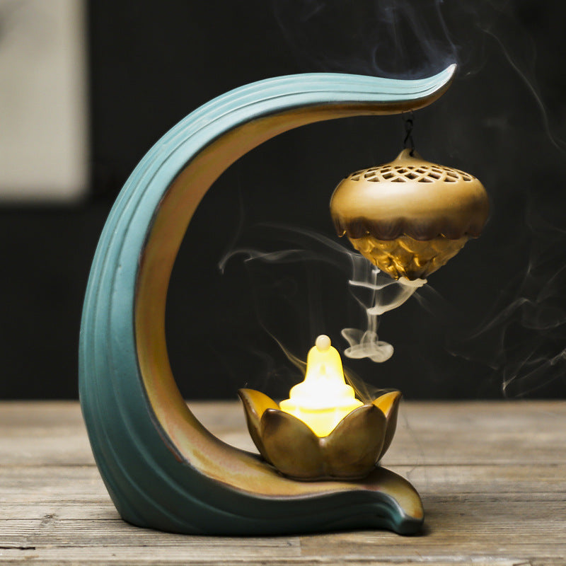 Sandalwood Aromatherapy Furnace Night Light Ornament Lotus Hanging Ball Backflow Incense Furnace Lamp Ring Hanging Furnace Creative Coil Incense