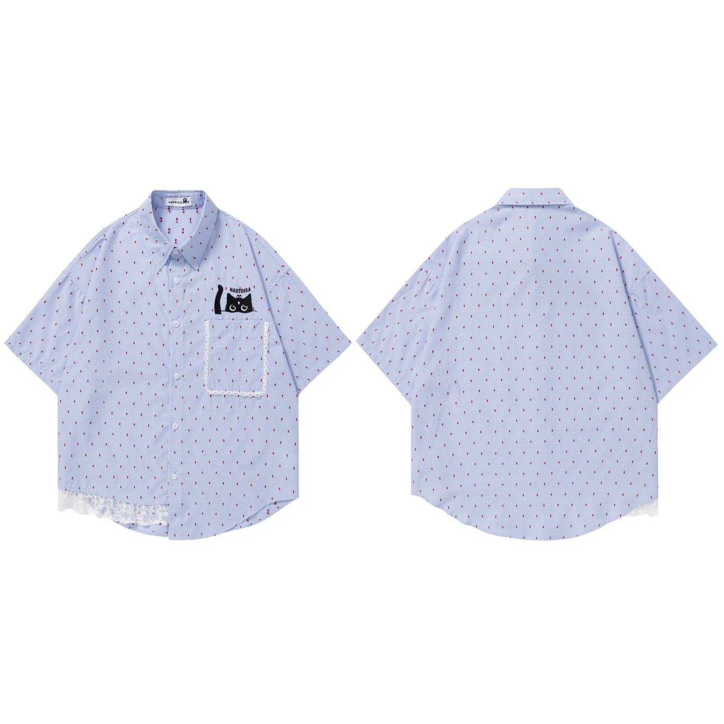 Full printed red spotted short sleeved shirt