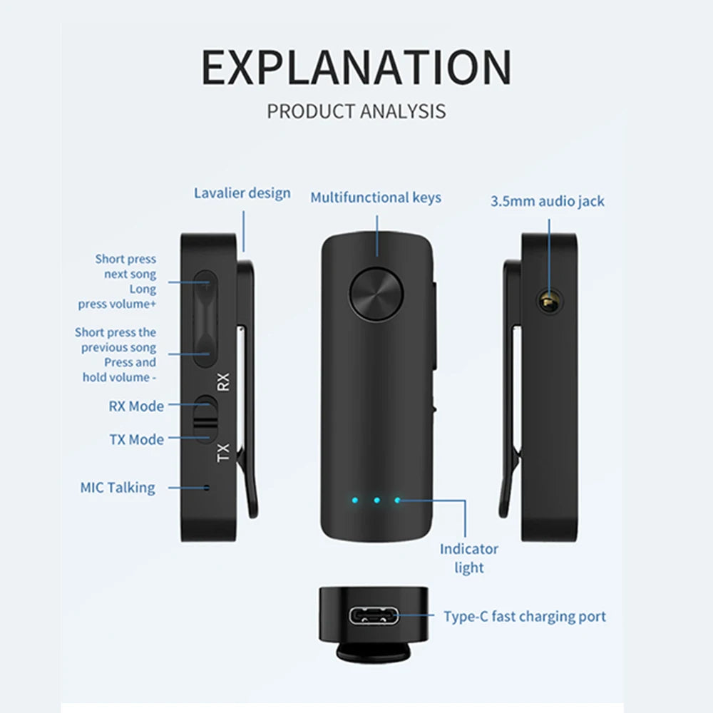 T66 AUX Bluetooth 5.0 Adapter Car Bluetooth Receiver Transmitter 2-in-1 Wireless Audio