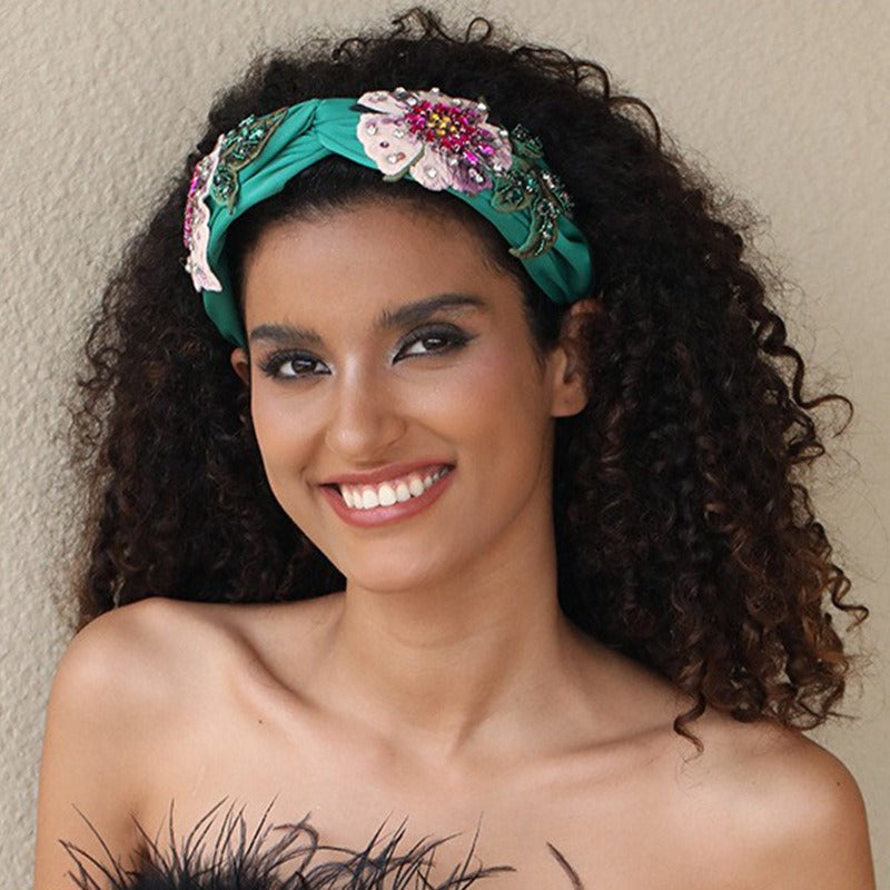 Flower headband Baroque retro embroidery with diamond inlaid fabric headband
