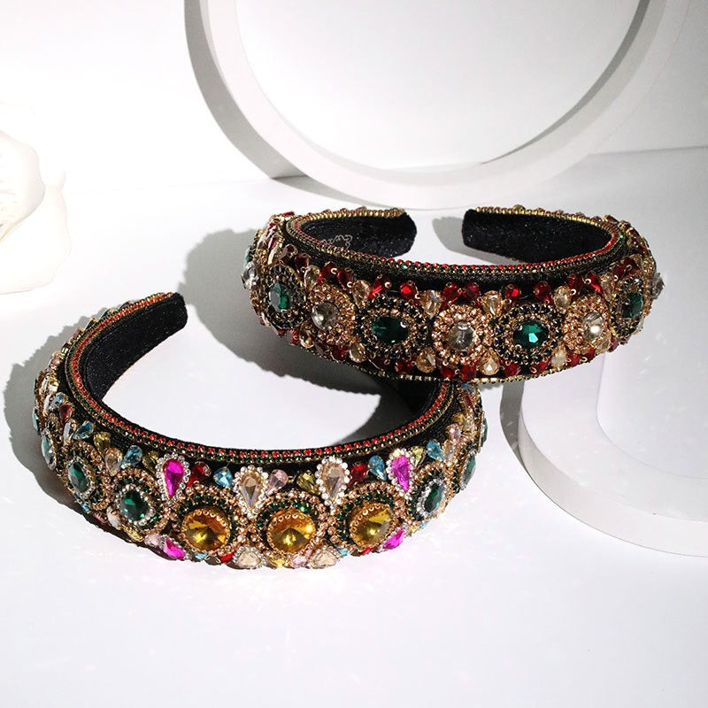 Baroque inlaid colored rhinestone heavy-duty sponge head hoop