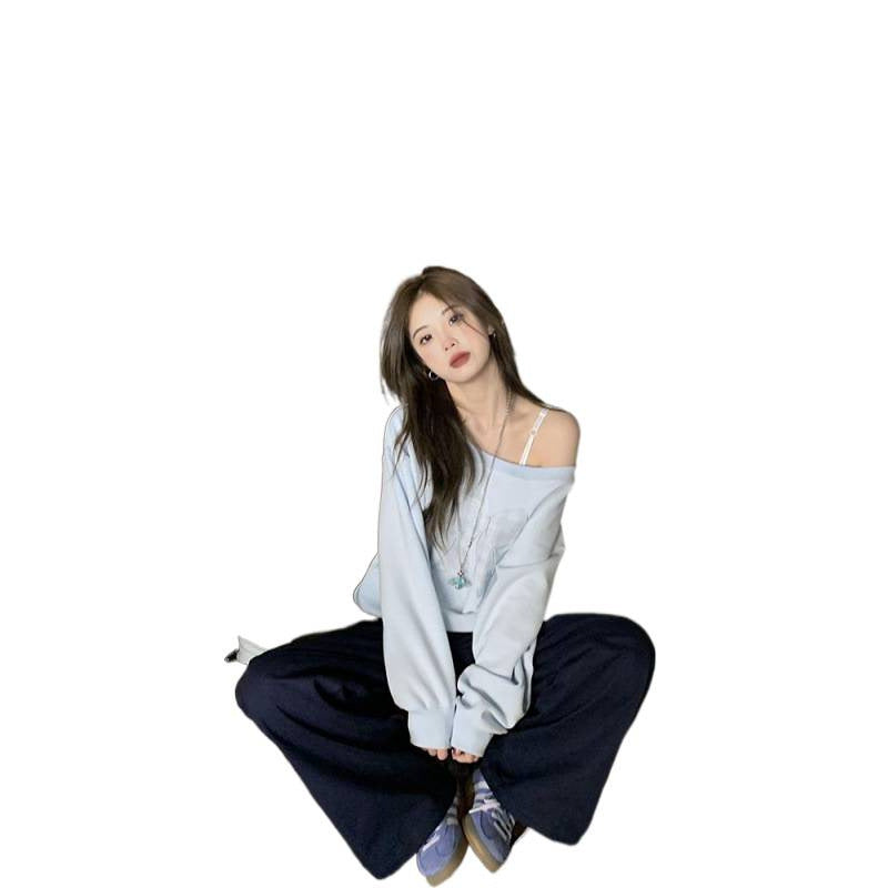 Women's Loose Color Block Long Sleeve Asymmetric Collar Pullover