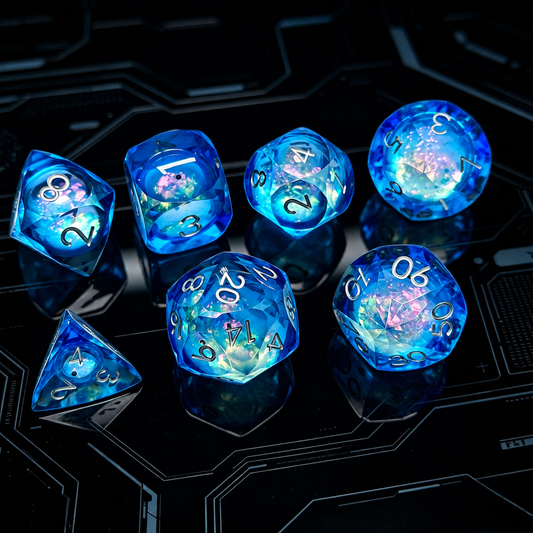 Polygon Dice Set Gemstone Appearance Liquid Resin DND Dungeons & Dragons COC TTRPG D6