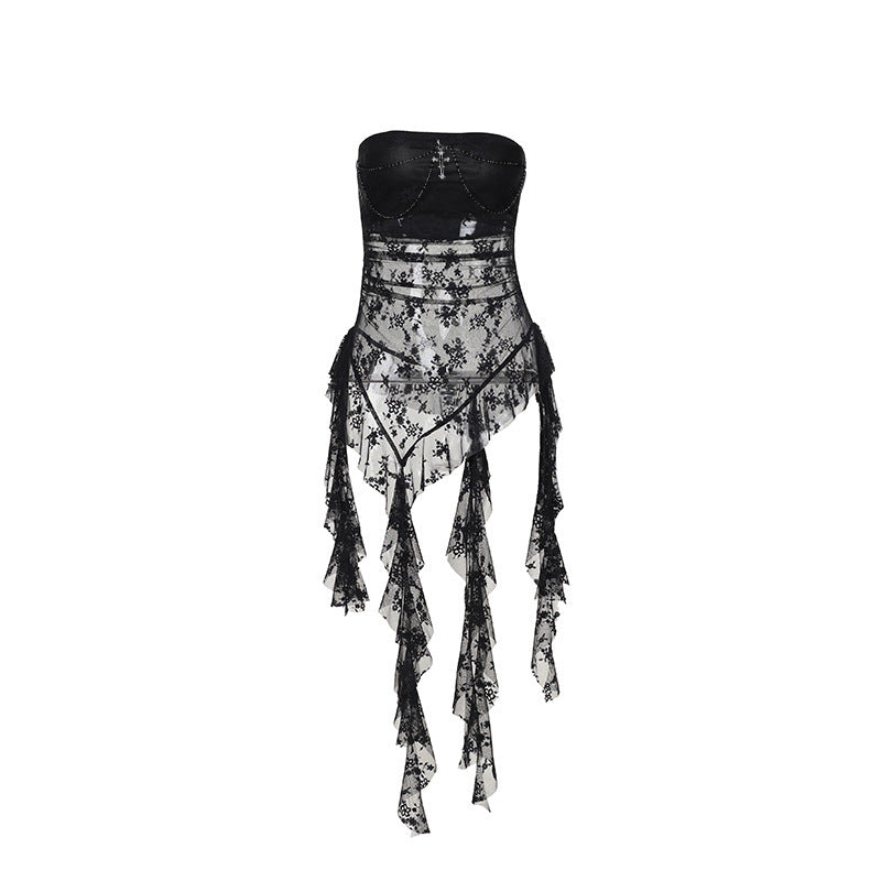 Summer New Sleeveless Top Style Sexy Sheer Lace Spliced Women's Top