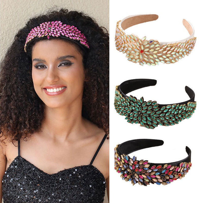 Heavy Industry Hair Hoops Fashionable and Creative Baroque Full Drill Hoops Women's Wide Edge Hair Accessories