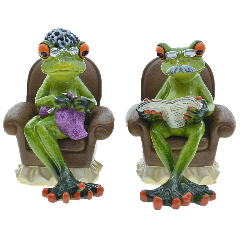 Home Grandpa Grandma Couple Sofa Frog Resin Decoration
