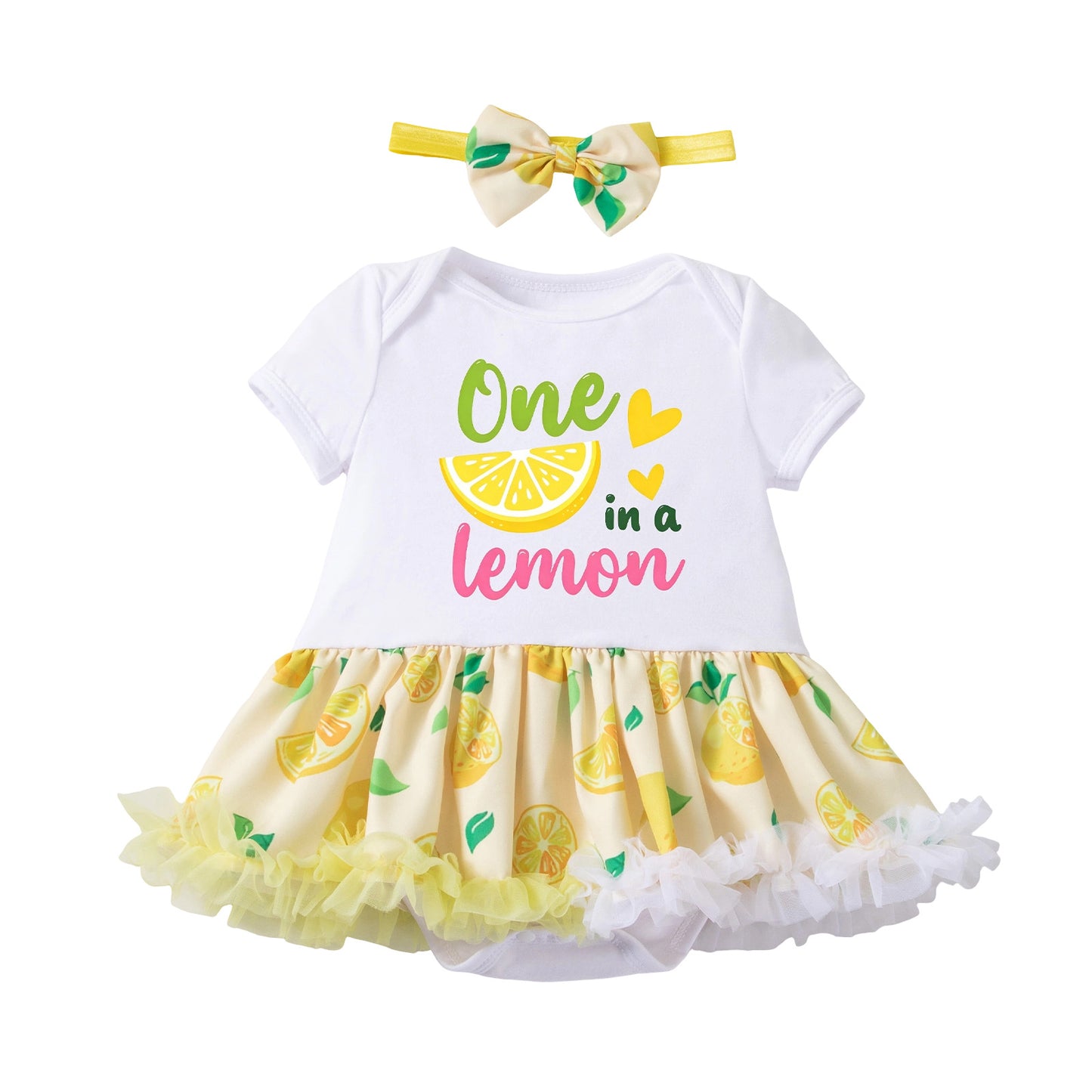 Baby Summer Clothes Girl Lemon Print Princess Dress First Birthday Party Romper Baby Photo Shoot Formal Outfit Set