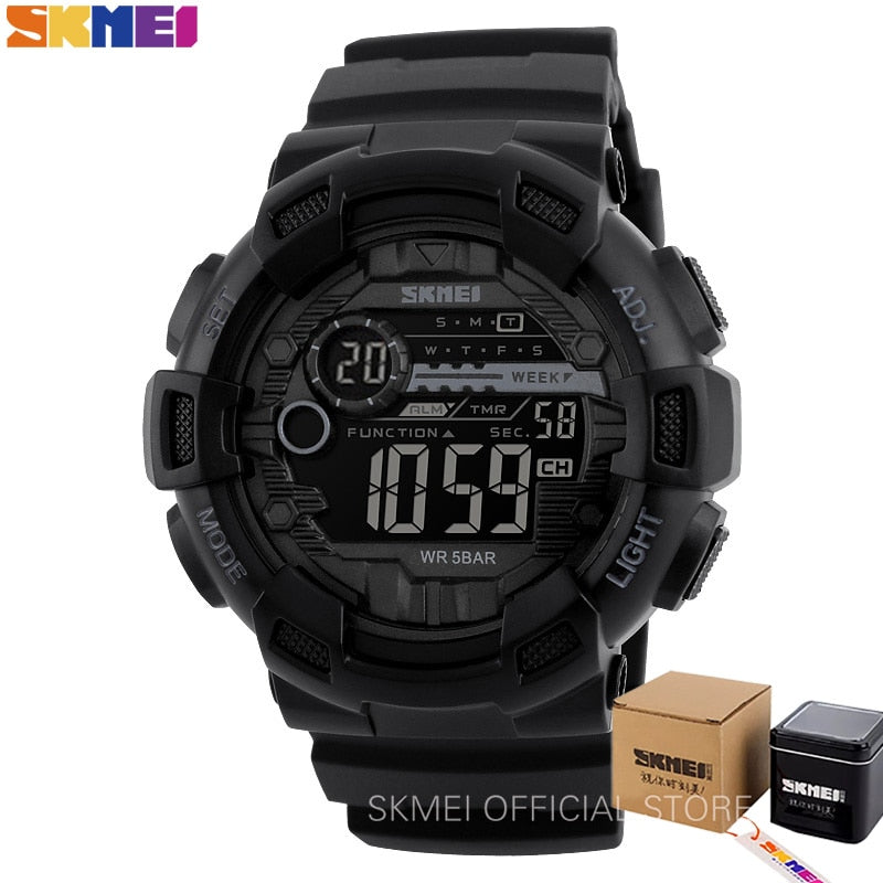 SKMEI 1243 Outdoor Sport Watch Men Multifunction 5Bar Waterproof PU Strap LED Display Watches Chrono Digital Watch reloj hombre