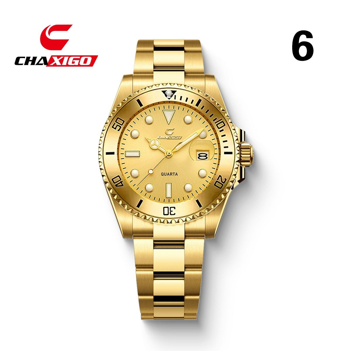 Swiss Brand CHAXIGO Men's Watch Green Submariner Style Waterproof Versatile Alloy Quartz Watch