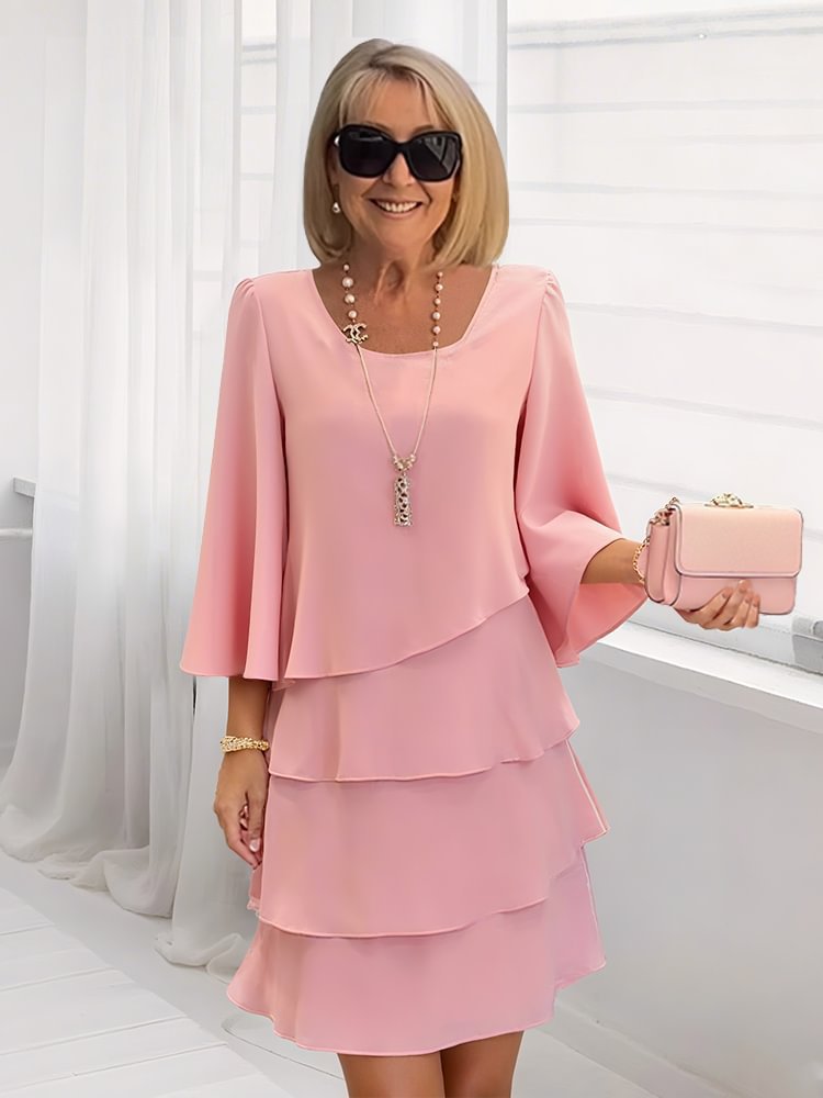 Loose solid color round neck dress