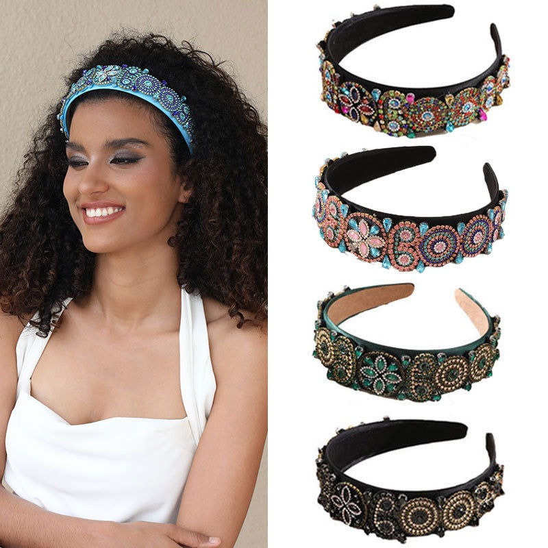 Fashionable Super Sparkling Colorful Water Diamond Wide Edge Heavy Industry Hair Accessories Headband