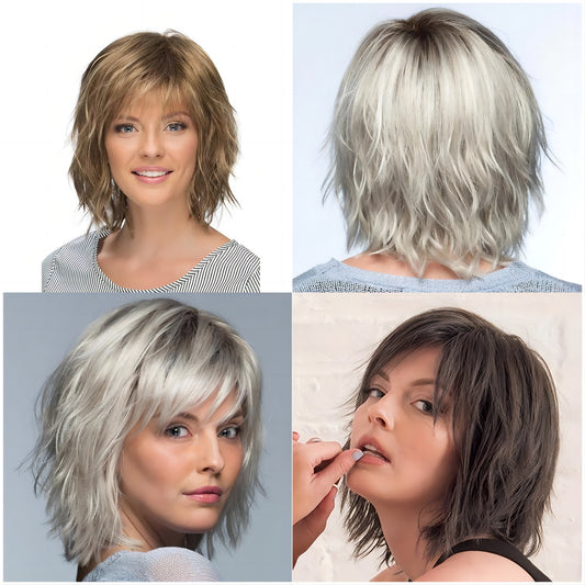 Cross-border European and American Women's Short Gradient Color Fashion White Wig, Synthetic Hair Cap, Fluffy Curly Wigs
