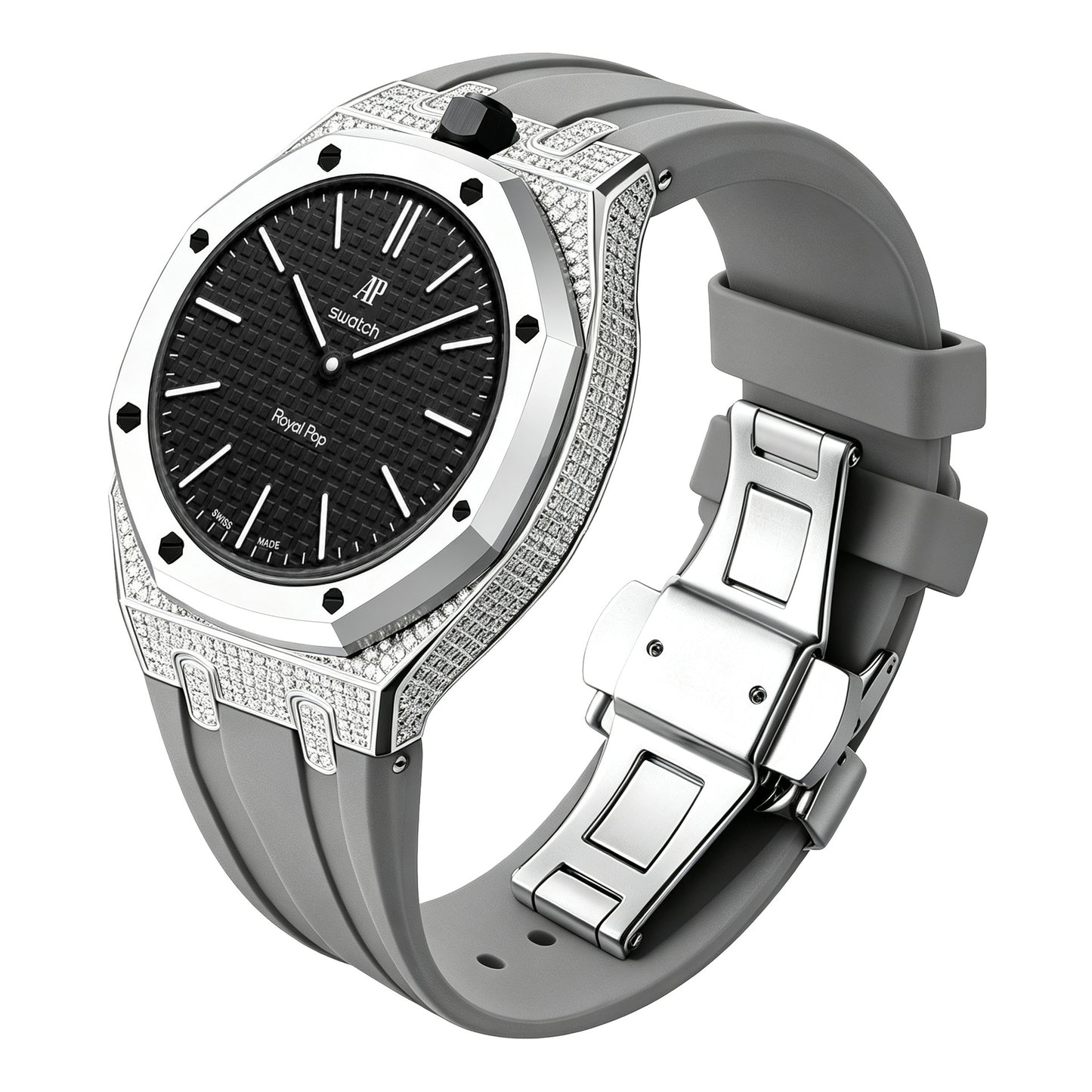 AP Collaboration Swatch Diamond-Encrusted Stainless Steel Royal Oak Royal Pop Modified Case Set
