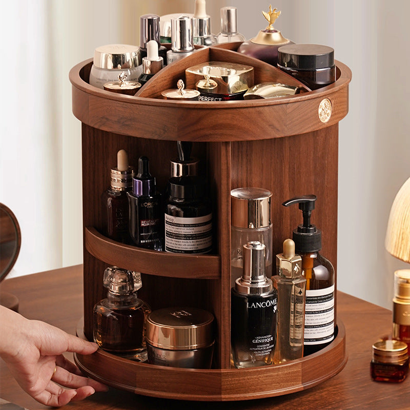 Rotating Makeup Box Desktop Wooden Storage Box