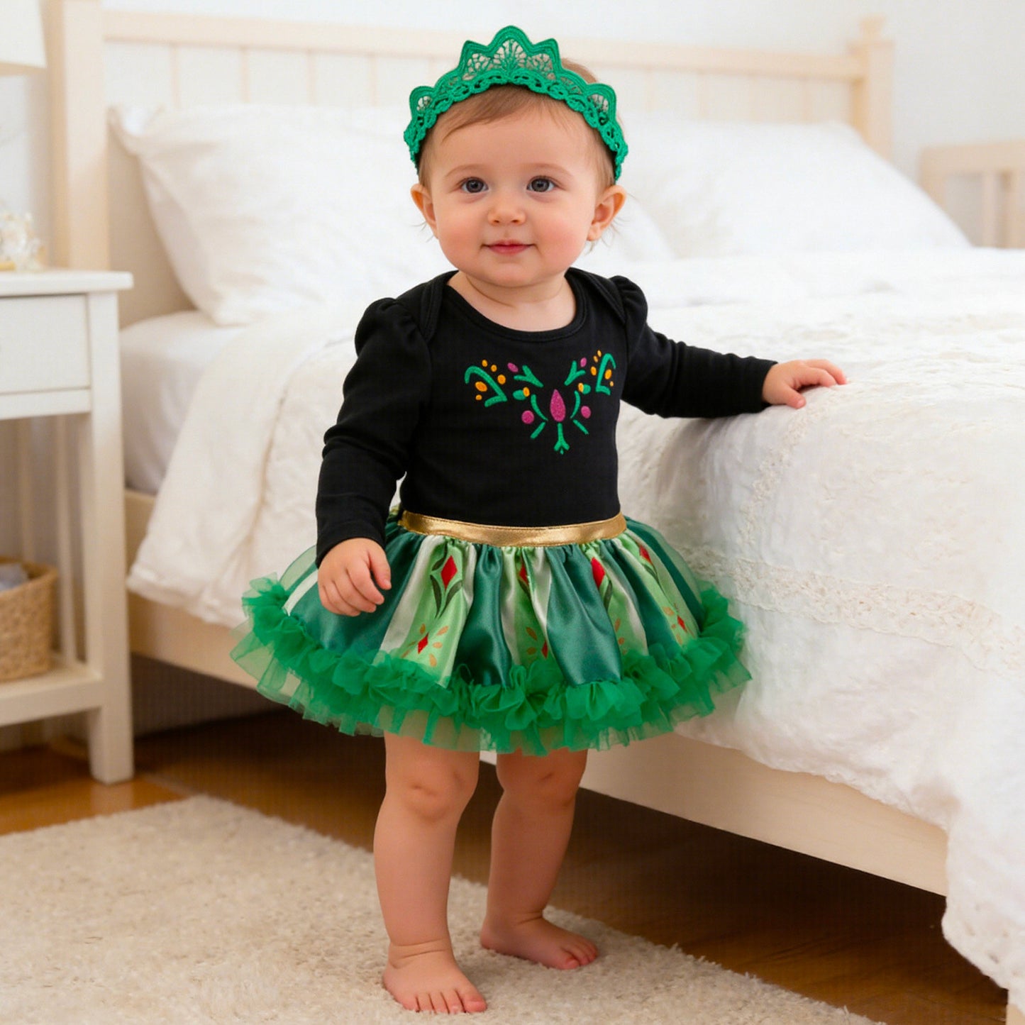 Spring Summer New Baby Frozen Short Sleeve Romper Dress with Crown Headwear 2-Piece Set Infant Clothes