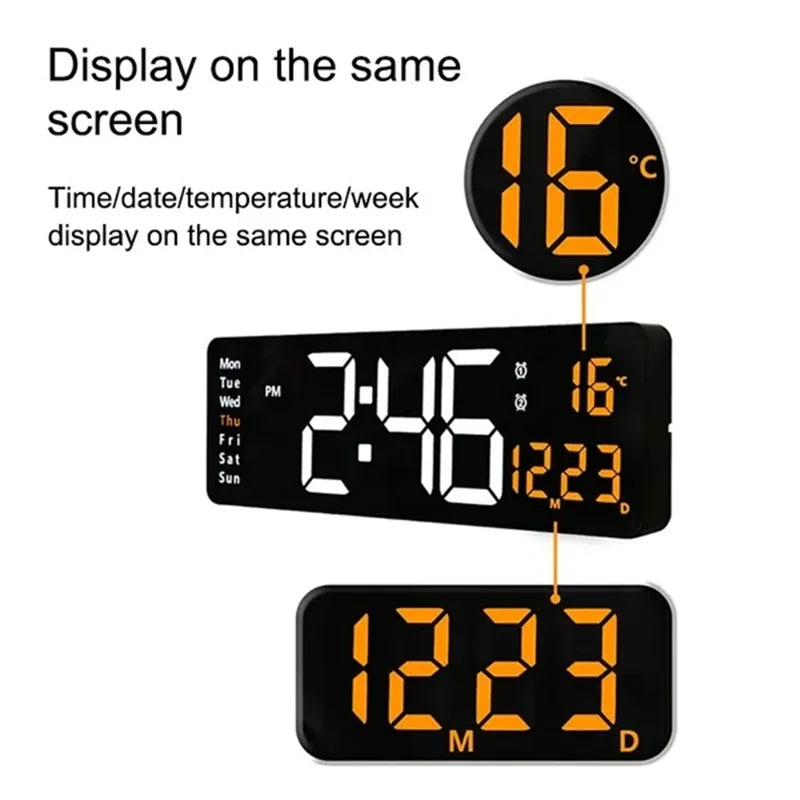 Wall Clock Digital Large LED Wall Mounted Remote Remote Control Date Week Temperature Clock Dual Alarms Gym Big Wall Clock