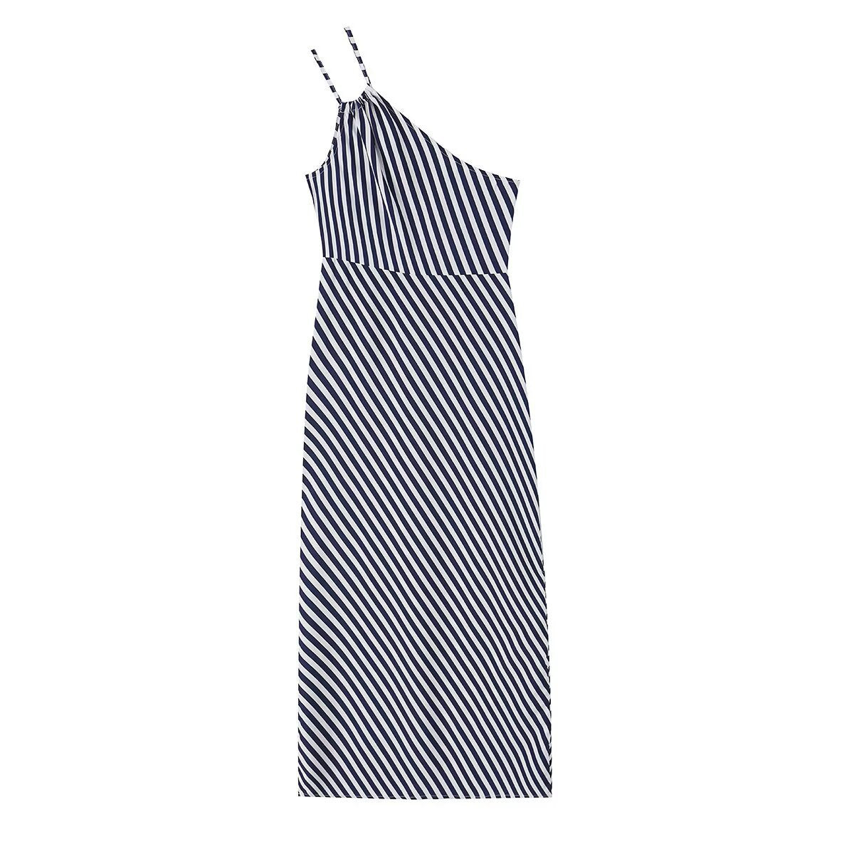 Slim fit diagonal striped printed asymmetric camisole skirt