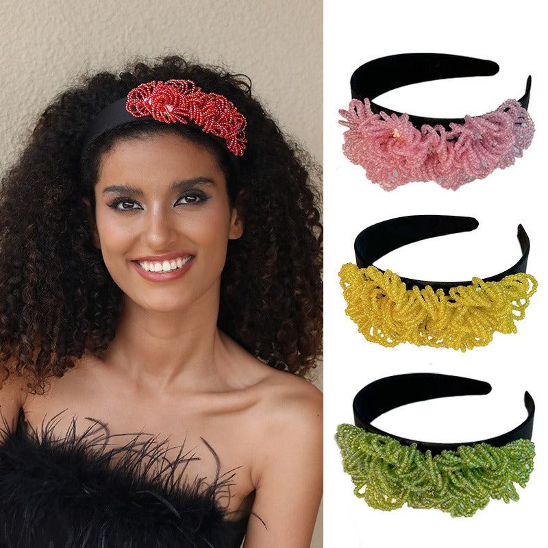 Fashionable floral handmade beaded headband headwear