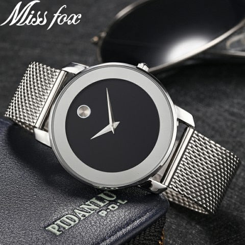 Clearance MISSFOX 2446 Unique Design Minimalist Watch Men Novel Stylish Male Watches Fashion Sports Quartz Wrist Watch For Men Women