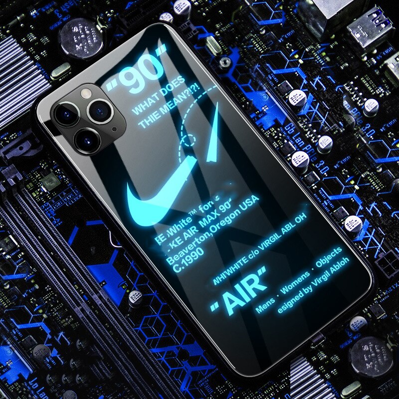 Sport Call Light Case For iPhone 12 11 Pro Max 8 7 6 6S Plus LED Case Tempered Glass Coque Flash Cover For iPhone X XS MAX XR SE