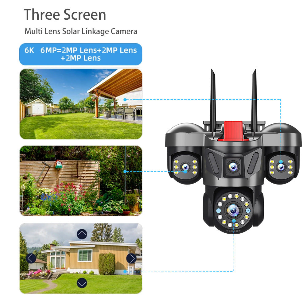 6MP Triple Lens Triple View Security Camera Wireless WiFi Outdoor HD Surveillance Camera for Home Remote Monitoring