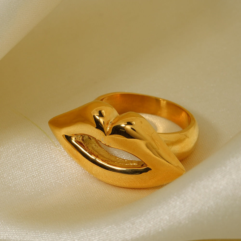 Minimalist and trendy gold stainless steel lip ring, gold handmade mirror polished bracelet