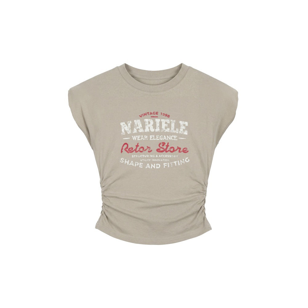 Letter Print T-Shirt Crop Top Fitted Sleeveless Shirt