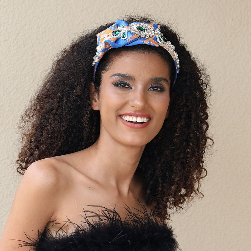 Heavy Industry Handmade Fabric and Diamond Set Fashion Hair Hoops for Women