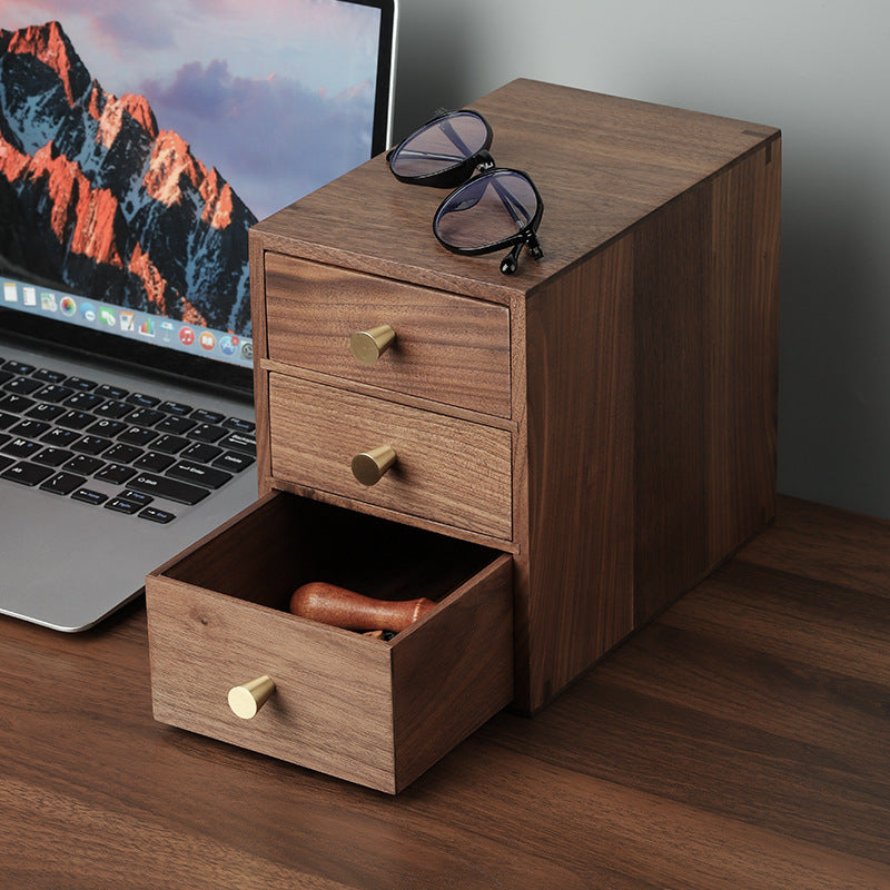 Solid wood drawer desktop storage box black walnut small wooden cabinet