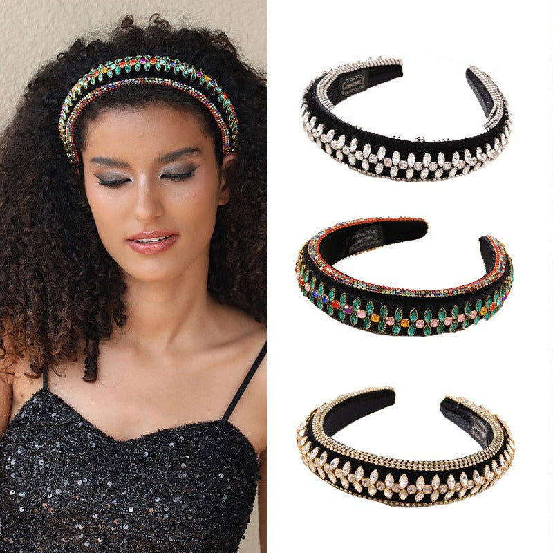 Fashionable rhinestone floral heavy industry Baroque wide brimmed sponge headband headband