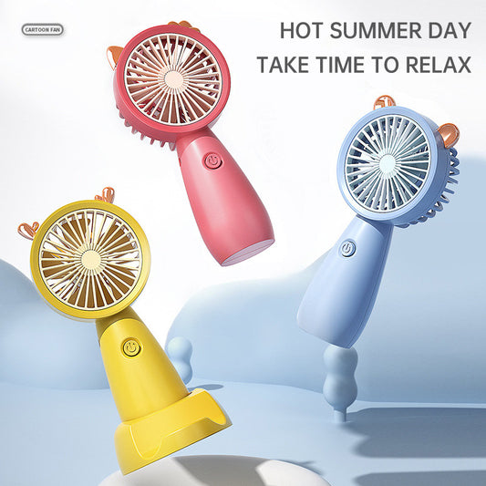 New Handheld Portable Fan USB Charging Cartoon Dormitory Mini Desktop Phone Holder Small Fan