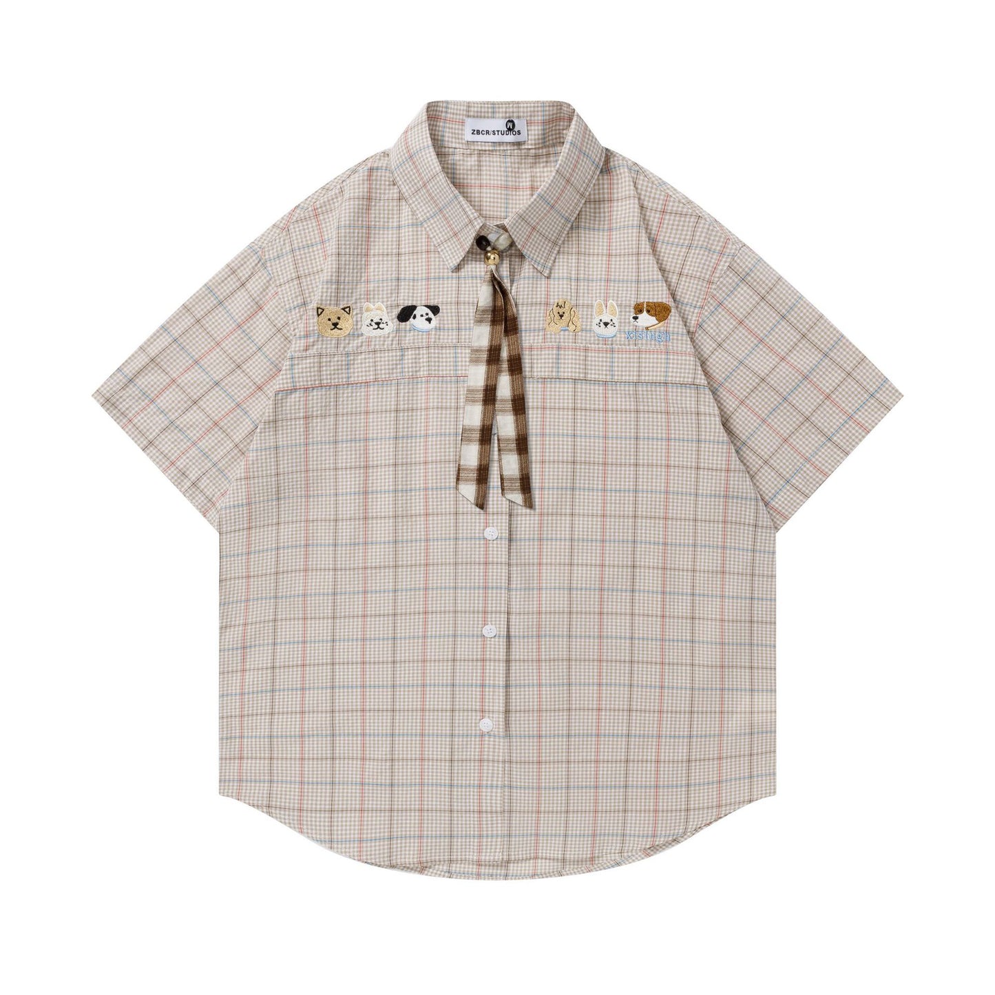 Dog Embroidered Tie Short Sleeve