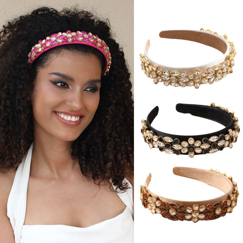Heavy Industry Fashion Creative Hair Hoops Baroque Water Drill Bit Hoops Women's Wide Edge Hair Accessories