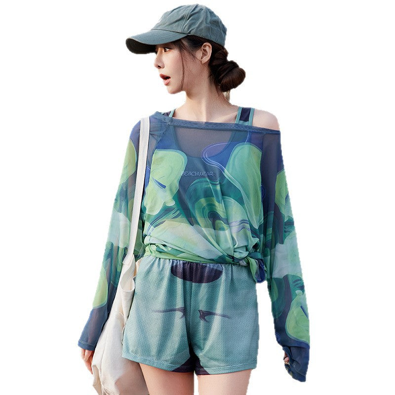 Swimsuit Women's Separated Three-Piece Set Sporty Conservative Long Sleeve Cover-Up for Plus-Size Girls, Body-Covering Elegant Hot Spring Swimwear