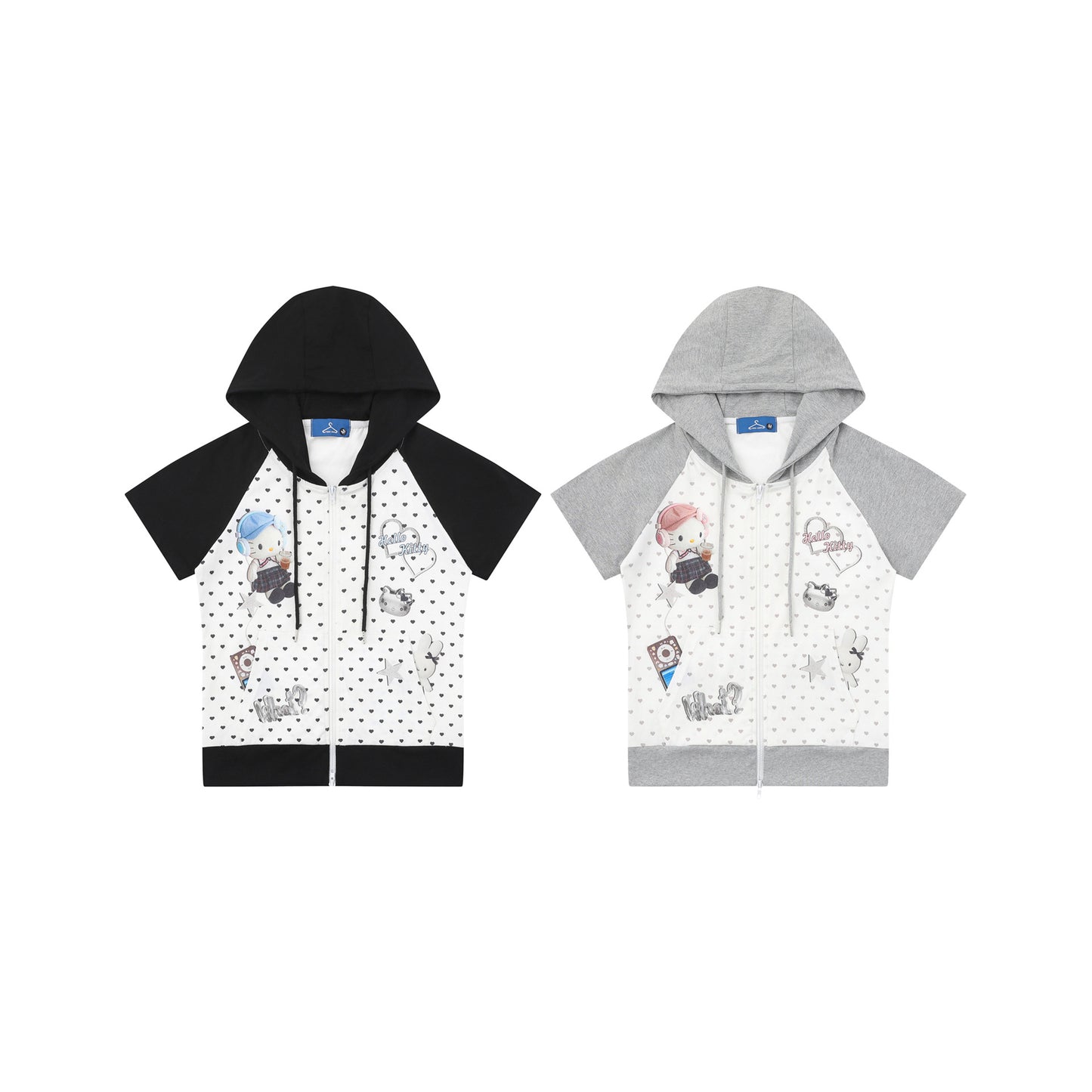 Casual Loose Round Neck Short Sleeve Cartoon KT Cat Print Hooded T-Shirt for Women