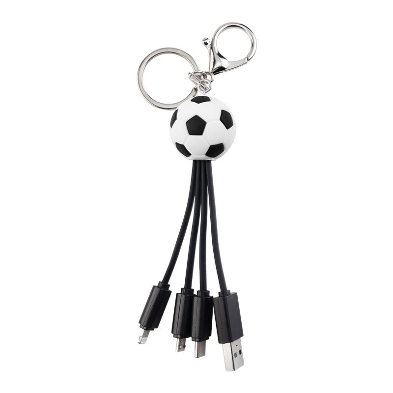 Creative keychain football data cable one to three charging cable football club commemorative gift charging cable