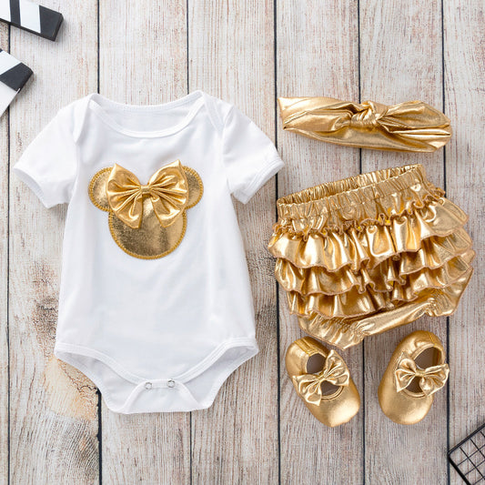 Exclusive Infant & Toddler Outfit Set, Unisex Baby Cartoon Romper amp PP Pants 4-Piece Set, Princess Birthday amp; Celebration Party Wear