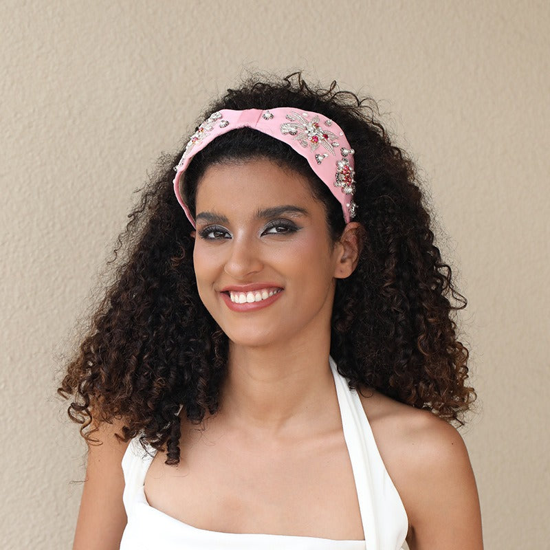 Fashion Heavy Industry Beaded Diamond Exaggerated Wide Edge Headband Headband
