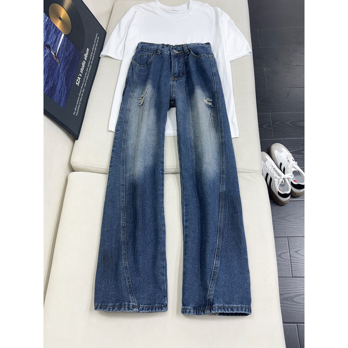 Retro Blue Splatter Distressed Denim Pants