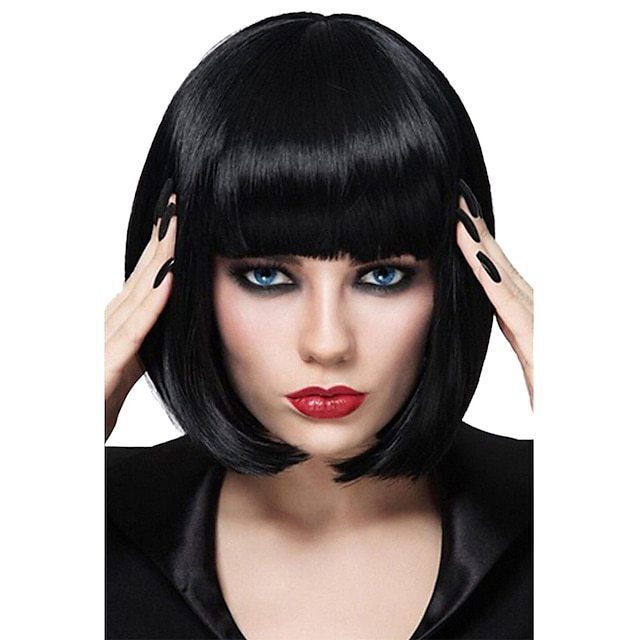 Wig for Women Short Hair Straight Bangs Bobo Bob Cut Anime Cosplay Colorful Hair