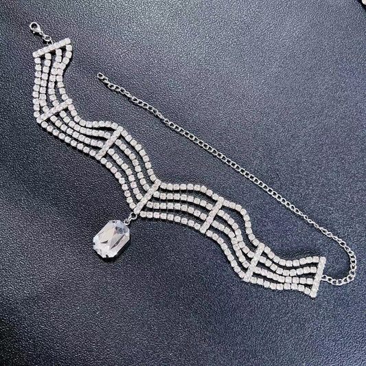 Elegant retro row diamond choker exaggerated light luxury fashion small cold wind necklace woman