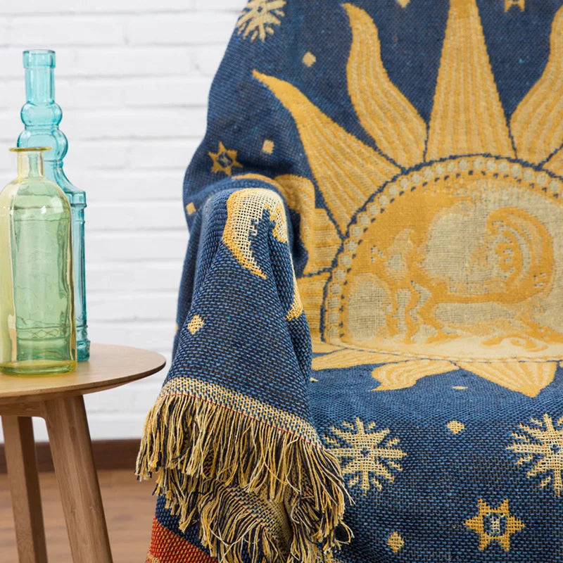 SJ Retro Sun Moon Aztec Navajo Bohemian Cotton Sofa Blanket for Adults Wall Hanging Decor Super Warm Soft