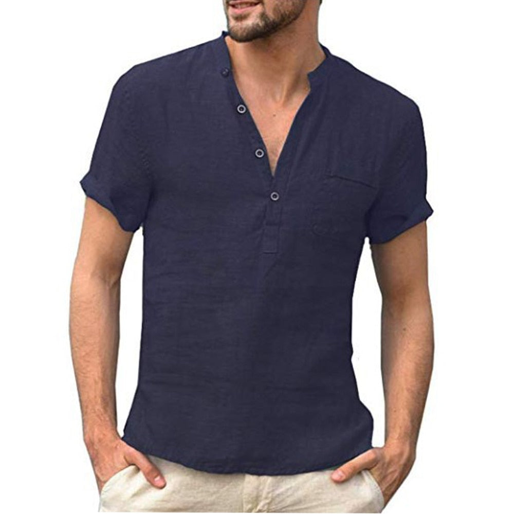 Summer Men's Short-Sleeved Linen T-shirt